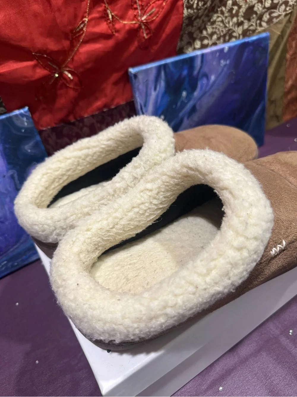 Women S/M Cozy Brown Faux-Shearling Slippers